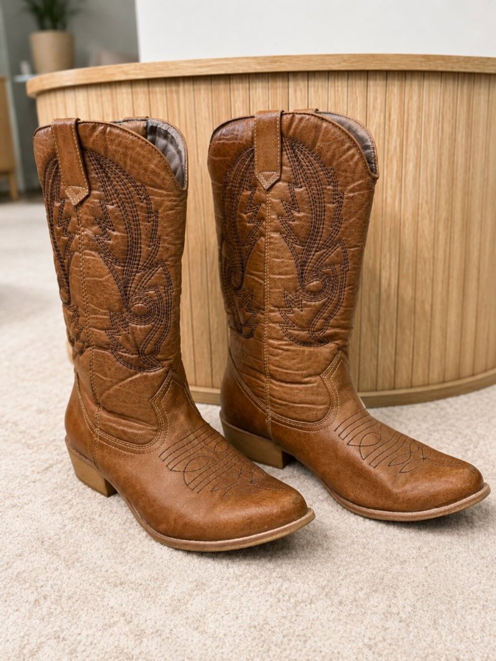 Gaucho Brown Western Cowboy Boots Embroidered Size 8M